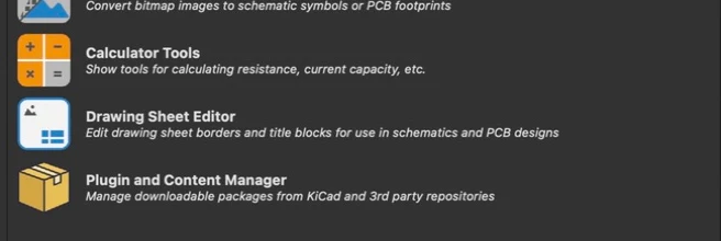 The bottom of KiCad’s main window, with Plugin and Content Manager below Drawing Sheet Editor.